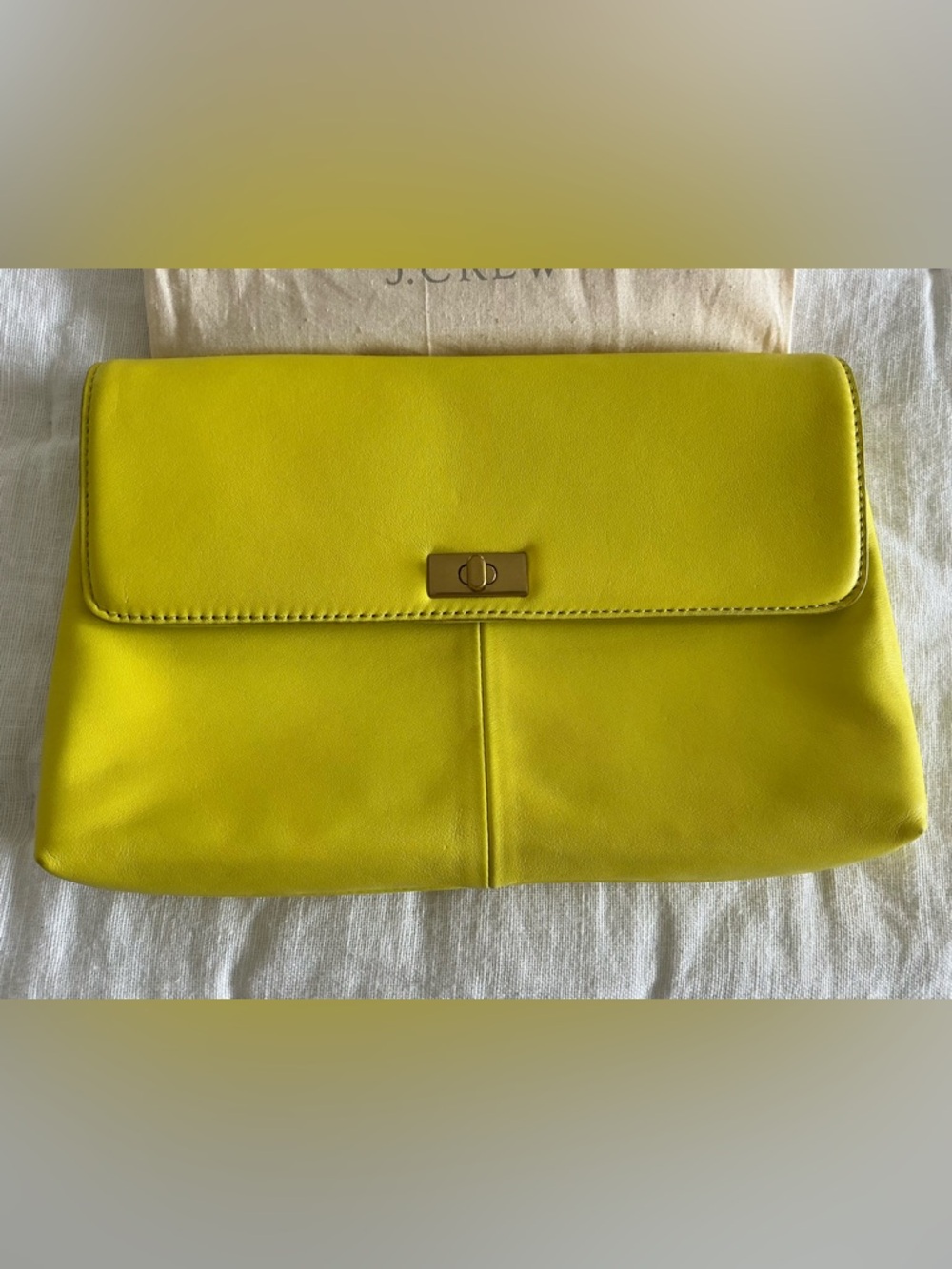 J. Crew Lemon Yellow Leather Turn-Lock Clutch